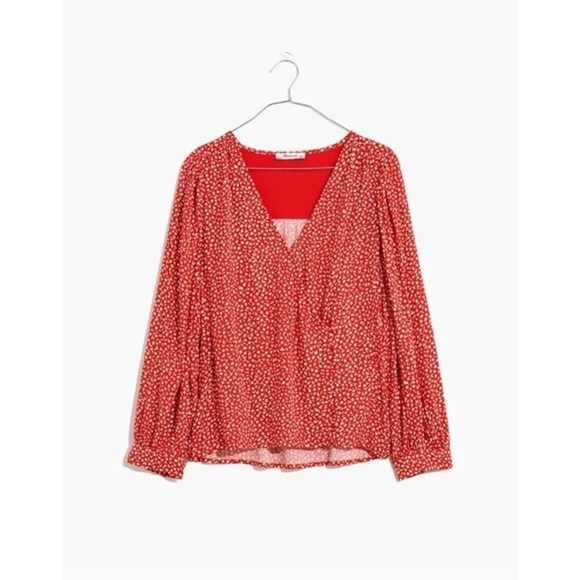 NWT Madewell Kinston Side Button Wrap Red Top Size Small - Picture 4 of 12